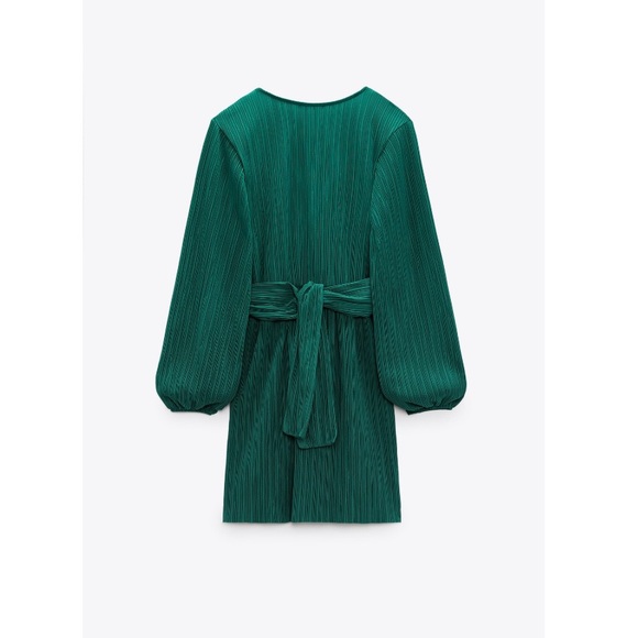 ZARA LONG SLEEVE DRESS IN GREEN WITH TIE - Picture 7 of 13